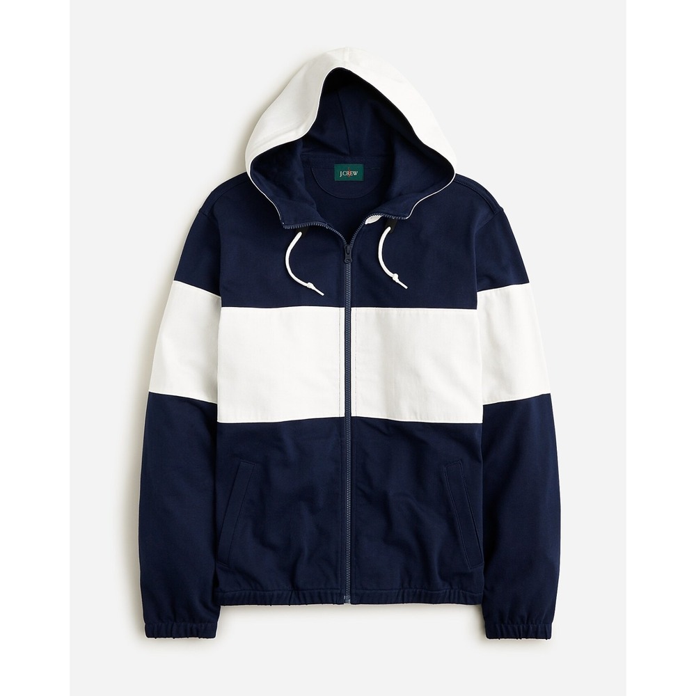 J. Crew Full Zip Rugby Hoodie Mens L Navy Blue White Oarsman VTG 90's Colorblock